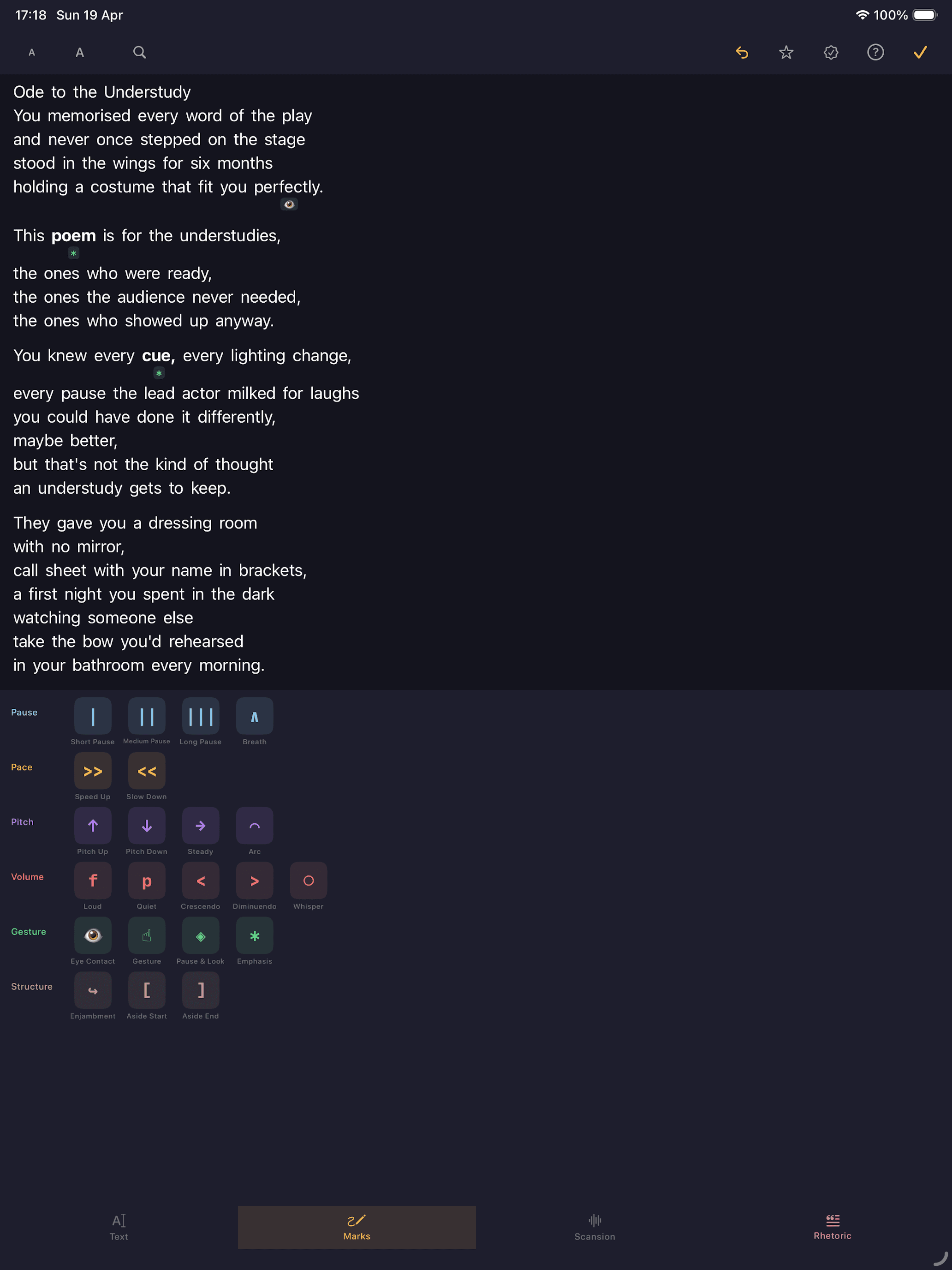 iPad poem editor with grouped form styling on larger screen